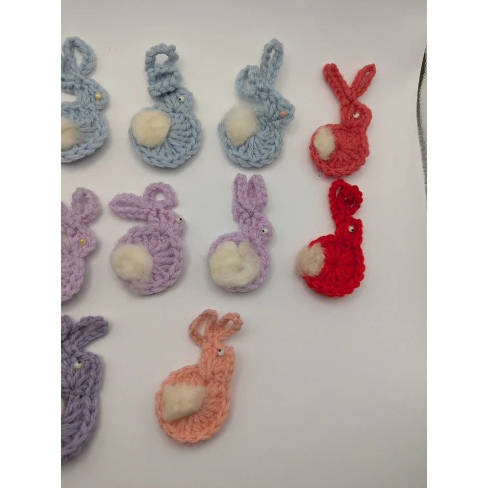 Lot of 12‎ Vtg Handmade Crochet Multicolor Bunnies Rabbits Pastel Easter Spring